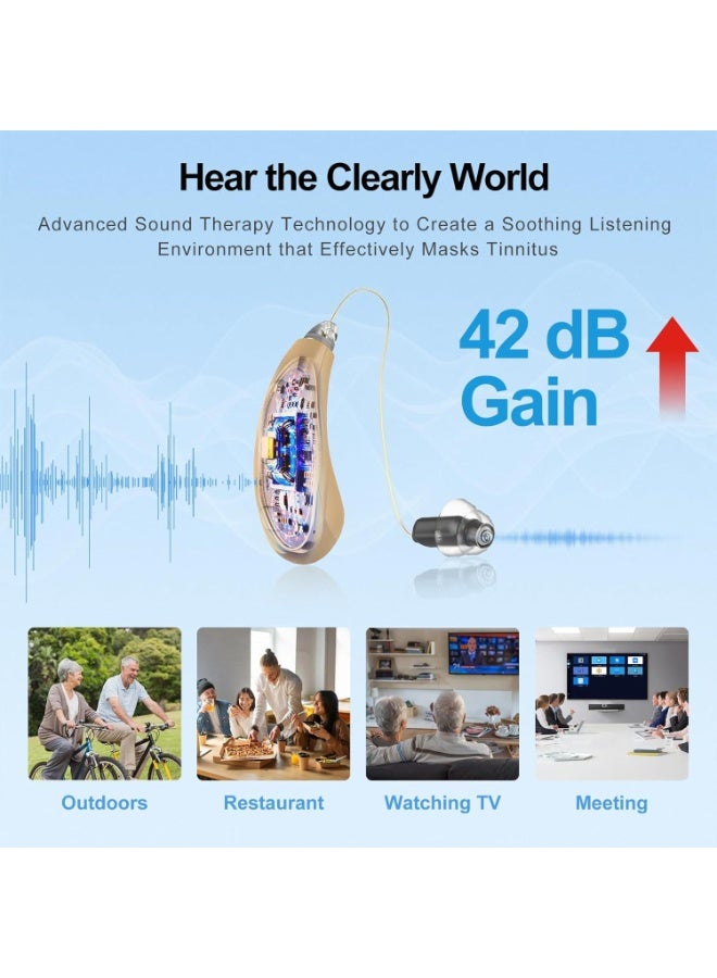 Rechargeable Digital Hearing Aid for Seniors, Noise Cancelling with 3 Listening Modes, Fast Charging with Portable Case, Comfortable Fit, Long Battery Life (Beige) - Image 3
